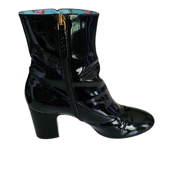 Gucci Lois Bee Block Heel Ankle Short Boot Size 38 US 8 Patent Black Leather - Picture 9 of 16